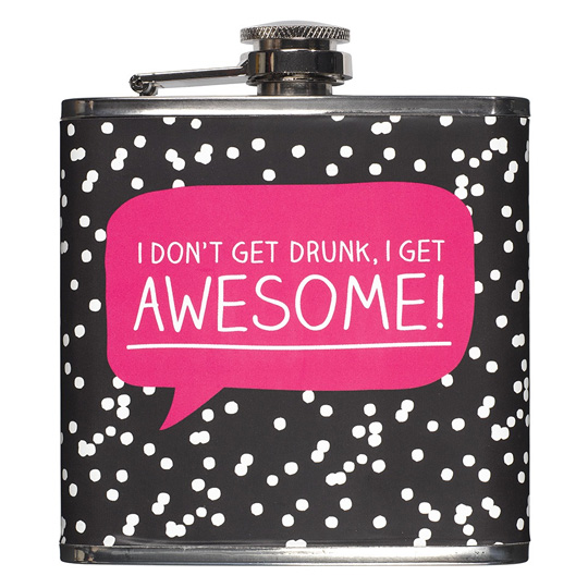 Фляжка Happy Jackson / I dont get drunk Фляжка Happy Jackson / I dont get drunkДля вина и алкоголя<br>В чём плюсы:<br> Объём - 170 мл.<br> Крышка закреплена откидным держателем, поэтому не потеряется.<br> Упакована в яркую подарочную коробку.<br><br><br>Размер (ВхШхГ): 11 x 9,5 x 3 см.<br>Состав: нержавеющая сталь.<br><br>Дизайн: I dont get drunk<br>Вес г: 134