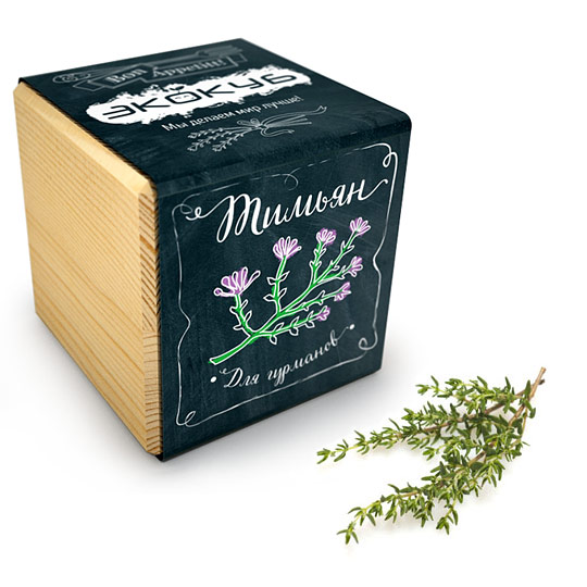 Набор для выращивания Wood Black / Тимьян Набор для выращивания Wood Black / ТимьянНаборы для выращивания<br>Экокуб серии Bon Appetitt это замечательный способ вырастить свежую зелень к столу в домашних условиях без особых усилий и затрат. Сделай свои блюда ароматнее, а кухню - зеленее, не пачкая при этом руки в грунте и не ломая голову над тем, какие семена и удобрения лучше. Просто поливай землю по мере ее высыхания, и твой новый зеленый друг не заставит себя долго ждать!<br><br>В чём плюсы:<br><br> В наборе небольшой деревянный куб с грунтом и семена тимьяна.<br> Экокуб очень прост в использовании:<br>- сними защит...<br><br>Растение: Тимьян<br>Вес г: 179