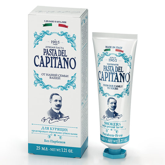 Зубная паста Capitano - Антитабак Зубная паста Capitano - АнтитабакЗубная паста и щётки<br>Pasta del Capitano это серия продуктов для гигиены полости рта. Оригинальная формула пасты была изобретена в 1905 году, и марка до сих пор является одной из самых известных в Италии. Портрет и подпись Капитана, создателя пасты, дает гарантию качества продукции и подтверждает подлинность уникальной рецептуры.<br>В чём плюсы:<br> Объем - 25 мл.<br> Помогает противодействовать образованию зубного камня. <br> Аромат свежей мяты обеспечит длительную свежесть дыхания.<br> Винтажный ретро-дизайн тюбика и упаковки.<br>...<br><br>Вес г: 46