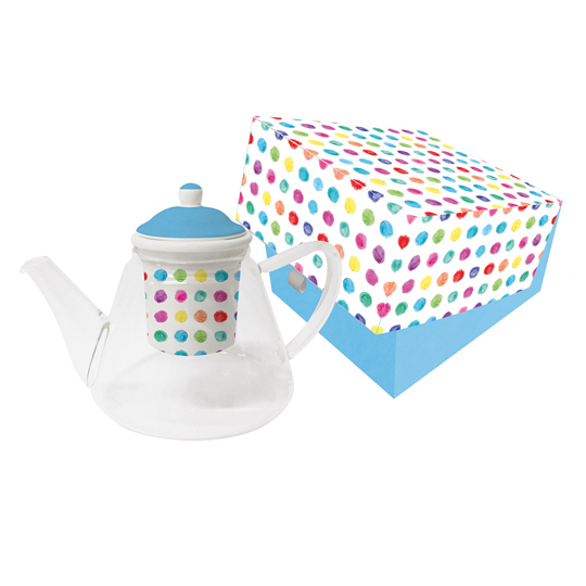 Чайник с ситечком стеклянный Color Spots Чайник с ситечком стеклянный Color SpotsДля чая и кофе<br>Этот солнечный чайник взбодрит ранним утром и поможет расслабиться поздним вечером. А его яркая расцветка поднимет настроение при одном взгляде на него :)<br><br>В чём плюсы:<br> Объем - 1 литр.<br> Термостойкое стекло идеально держит нужную температуру, благодаря чему чай получается великолепным!<br> В наборе ситечко, в котором прекрасно заваривать любимый чай или травяные сборы. <br> Плотная крышка хорошо фиксируется, обеспечивая герметичность.<br> Можно мыть в посудомоечной машине.<br> Не рекомендуется использо...<br><br>Вес г: 1083