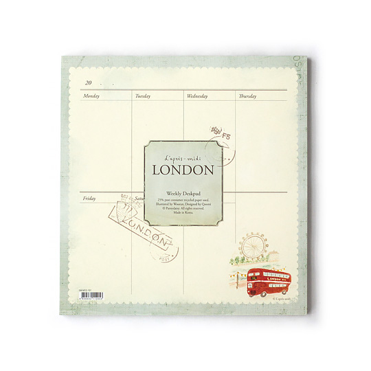 Планинг настольный Lapres-Midi / London Планинг настольный Lapres-Midi / LondonНедатированные<br>В чём плюсы:<br> Украшен иллюстрациями Лондона.<br> 50 листов для планирования по неделям.<br> Планинг не датирован, так что ты можешь начинать вести его в любой день недели любого месяца и года.<br> Листочки легко отрываются при необходимости. <br>Размер: 20 х 21 см.<br>Материал: бумага.<br><br>Дизайн: London<br>Вес г: 219