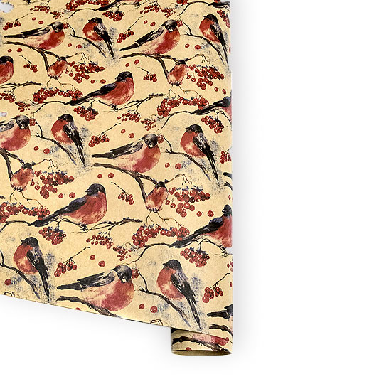 Бумага упаковочная крафтовая 'Bullfinch and Rowan', набор 3 листа