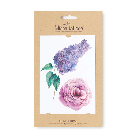 Татуировка акварельная переводная 'Lilac & Rose'