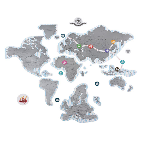 Скретч-карта Мира магнитная 'True Map Puzzle' / Серебряный