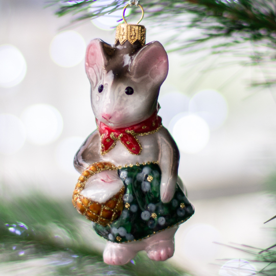 Игрушка елочная 'Мышка с корзинкой'