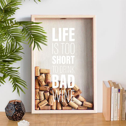 Рамка-копилка для винных пробок 'Life too short Old' / Светлый