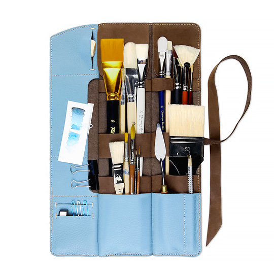 Пенал кожаный 'For My Brushes' / Голубой