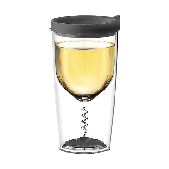 Стакан с крышкой и штопором 'Vino opener' / Черный