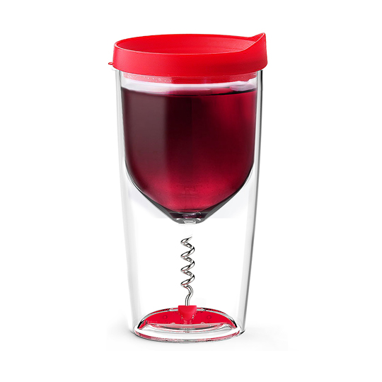 Стакан с крышкой и штопором Vino opener / Красный Стакан с крышкой и штопором Vino opener / КрасныйТамблеры, термосы, бутылки<br>Покажи своим друзьям, как выглядит настоящий бокал для вечеринок!<br>В чём плюсы:<br> Объем - 350 мл.<br> Дно бокала является одновременно съемным штопором.<br> У бокала двойные акриловые стенки.<br> Сделан из небьющегося материала, который не содержит в составе вредных компонентов.<br> Плотная силиконовая крышка не даст напитку расплескаться.<br> Расслабляйся на пляже, пикнике, возле бассейна, не переживая, что содержимое разольется, а бокал разобьется.<br>Размер: 17,4 х 9,4 см.<br>Материал: пластик, силикон.<br><br>Цвет: Красный<br>Вес г: 210