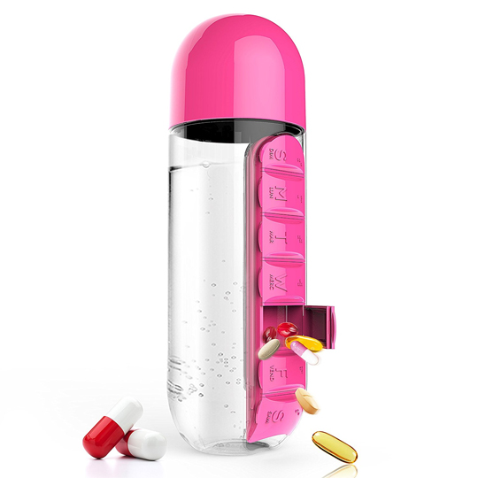 Бутылка с таблетницей 'Pill organizer' / Розовый
