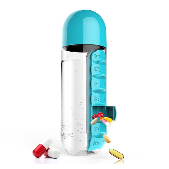Бутылка с таблетницей 'Pill organizer' / Голубой