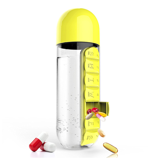Бутылка с таблетницей 'Pill organizer' / Жёлтый