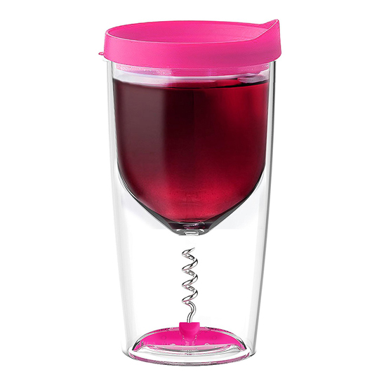 Стакан с крышкой и штопором 'Vino opener' / Розовый
