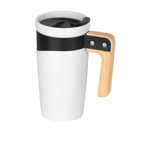 Кружка керамическая с деревянной ручкой 'Mug' (разные цвета) / Белый