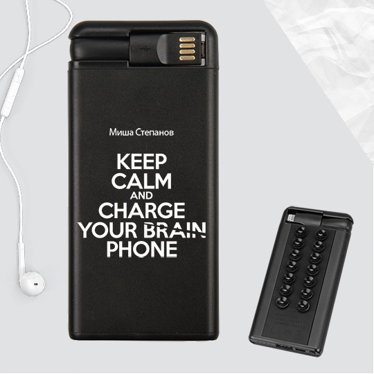 Аккумулятор внешний 4000 mAh Octopus 'Keep calm' с вашей надписью / Чёрный