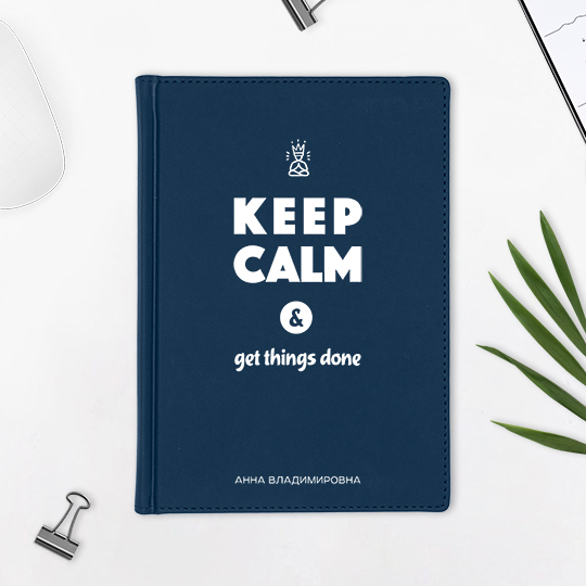 

Ежедневник А5 Velvet 'Keep Calm' с вашей надписью / Тёмно-синий
