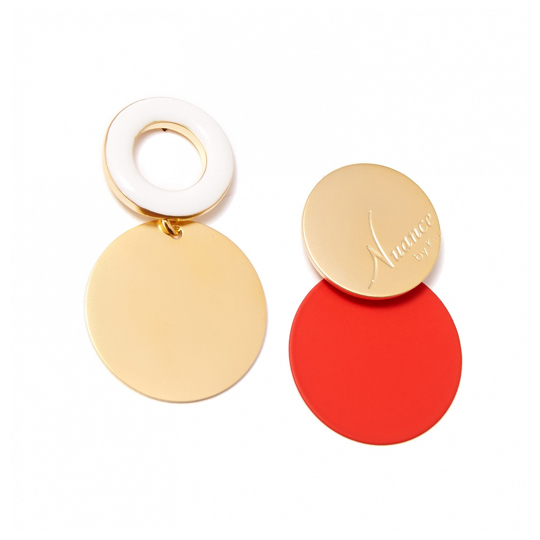 Серьги 'Asymmetry' / Beige and Red