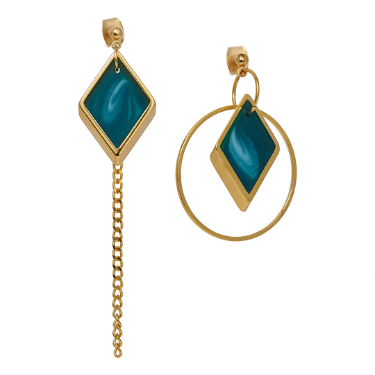 Серьги 'Assymetry Rhombus' / Green Stone