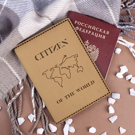 Обложка для паспорта 'Citizen of the world' / Песочный
