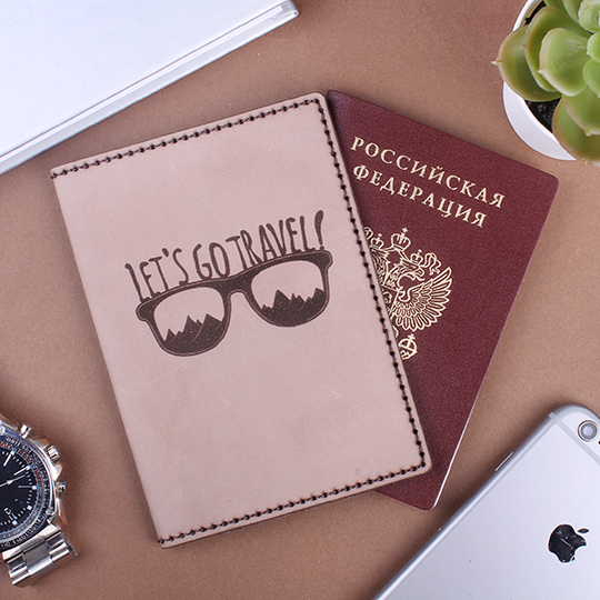Обложка для паспорта 'Let's go travel' / Серый