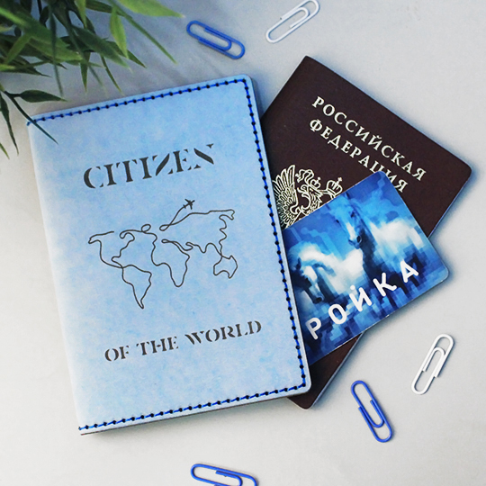 Обложка для паспорта 'Citizen of the world' / Голубой