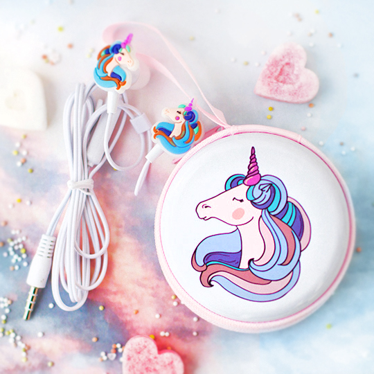 Наушники с чехлом 'Unicorn' / Голубой