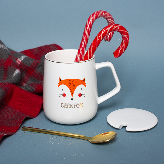 Кружка с ложечкой и крышкой 'Foxes' / Geekfox
