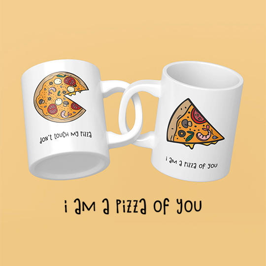 Кружка парная 'Pizza of you' с вашей надписью (разные дизайны) / Piece of pizza