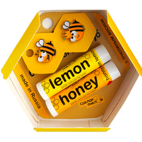 Набор подарочный 'Lemon and Honey', бальзамы для губ и значки
