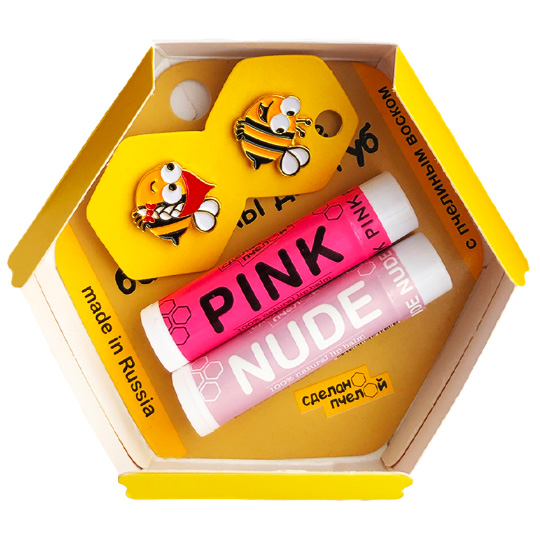 Набор подарочный 'Pink and Nude', бальзамы для губ и значки