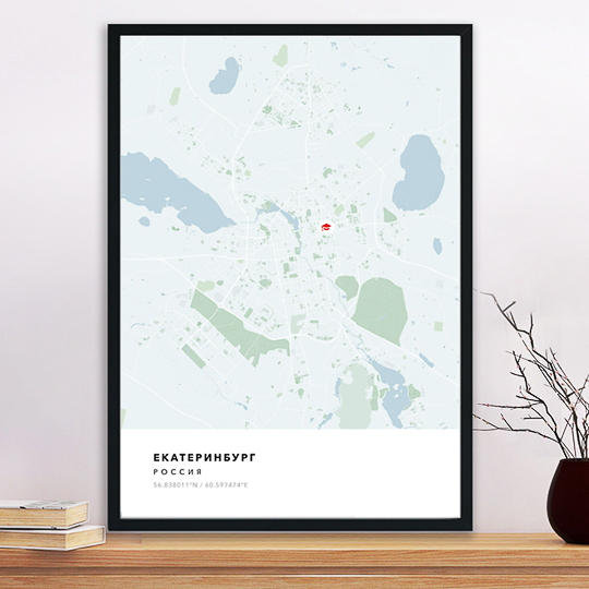 Карта города интерьерная А3 'Portrait' (разные цвета) / Mint green; (разные рамки) / Без рамки