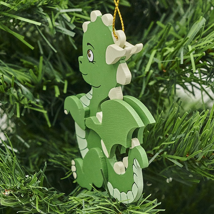Игрушка елочная деревянная 'Дракоша', зеленая