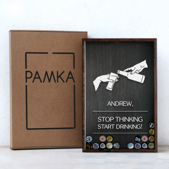 Рамка-копилка для пивных крышек 'Start drinking' с вашей надписью