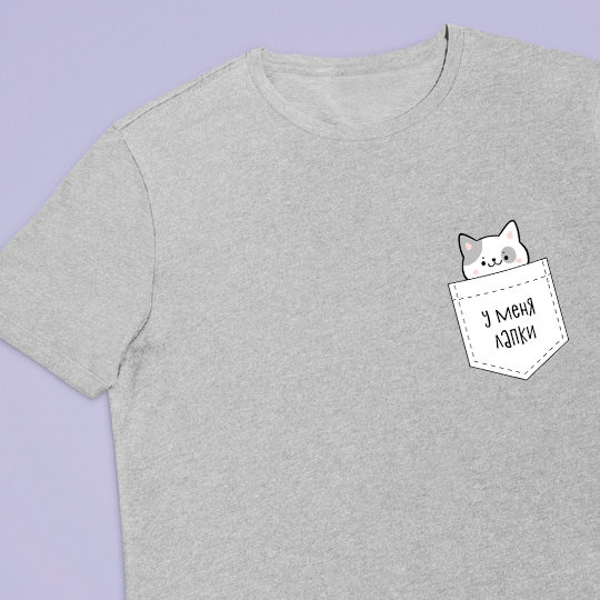 

Футболка унисекс 'Pocket cat' с вашей надписью (разные цвета) / Серый; (разные размеры) / M