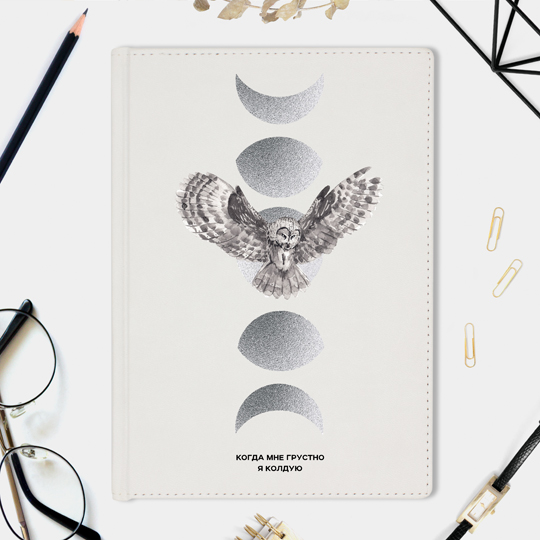 Ежедневник А5 Velvet 'Silver Owl' с вашей надписью