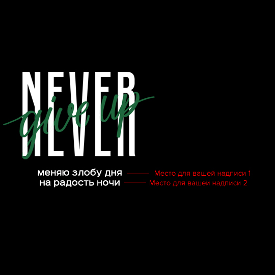Футболка унисекс 'Never give up' с вашей надписью
