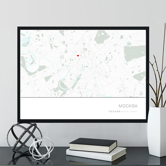 Карта города интерьерная А2 'Landscape' (разные цвета) / Antique white; (разные рамки) / Белая рамка 937069 - фото 1